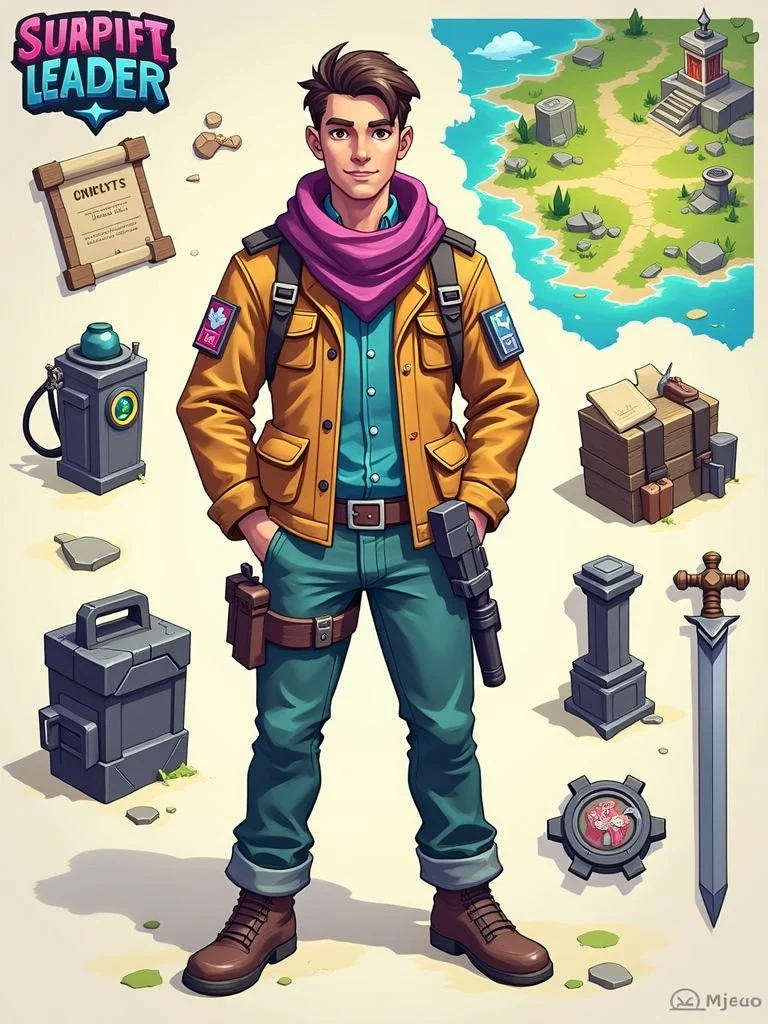 Ingrid Salgado dossier sheet — field leader in a mustard jacket and pink scarf, surrounded by expedition gear and a coastal map